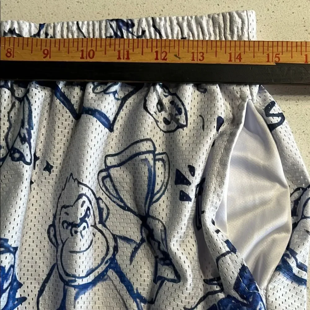 Inaka Power White Graphic Mesh Shorts with Navy Design Mens L